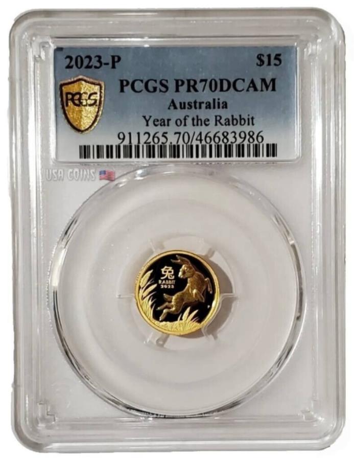  アンティークコイン モダンコイン  2023 1/10オンスゴールド$ 15オーストラリア年のウサギPCGS PR70DCAM GOLD SHIELD COIN。 2023 1/10 Oz GOLD $15 Australia YEAR OF RABBITS PCGS PR70DCAM Gold Shield Coin.