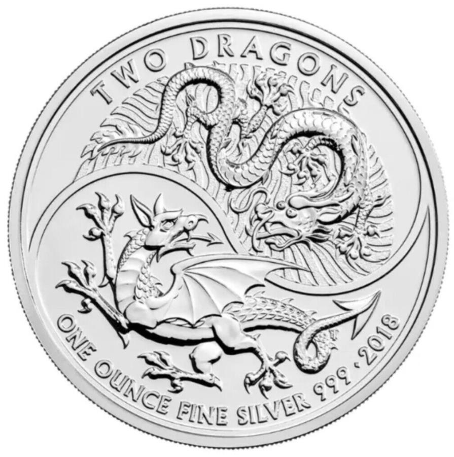 yɔi/iۏ؏tz AeB[NRC _RC [] 2018?2CMX2hS1IXVo[BURCB 2018 ?2 Great Britain TWO DRAGON 1 Oz Silver BU Coin.