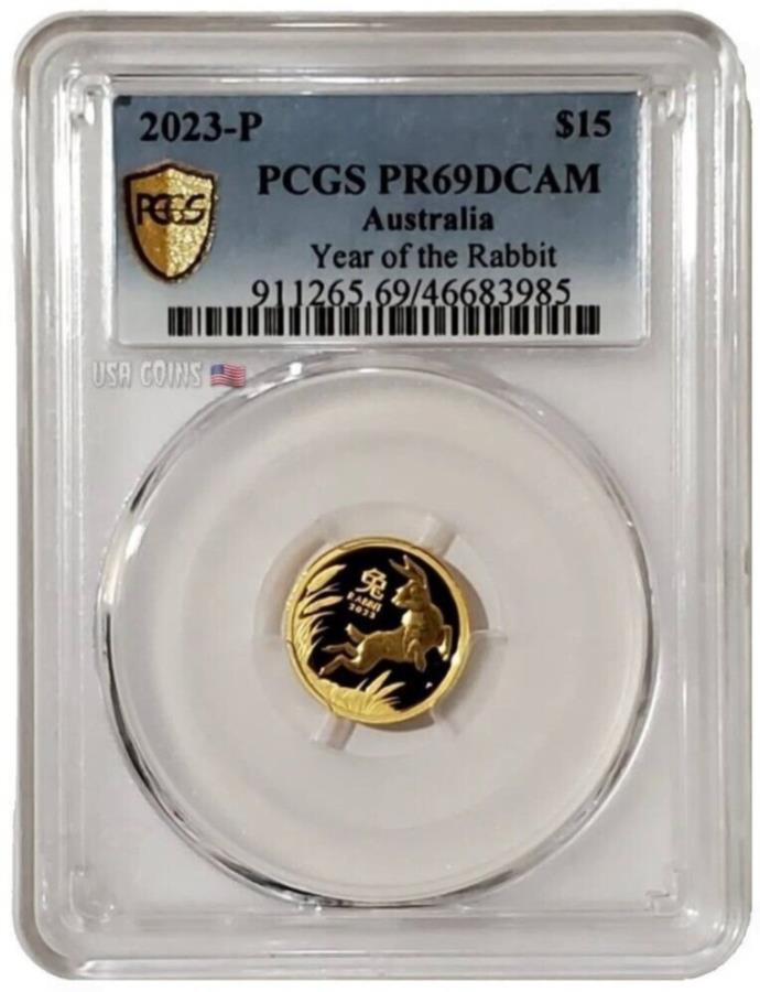  アンティークコイン モダンコイン  2023 1/10オンスゴールド$ 15オーストラリア年のウサギPCGS PR69DCAM GOLD SHIELD COIN。 2023 1/10 Oz GOLD $15 Australia YEAR OF RABBITS PCGS PR69DCAM Gold Shield Coin.