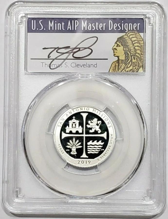 2019-S 25CサンアントニオミッションNP PR70DCAM FDOI THOMAS CLEVELANDネイティブシルバー 2019-S 25C SAN ANTONIO MISSIONS NP PR70DCAM FDOI Thomas Cleveland Native Silver