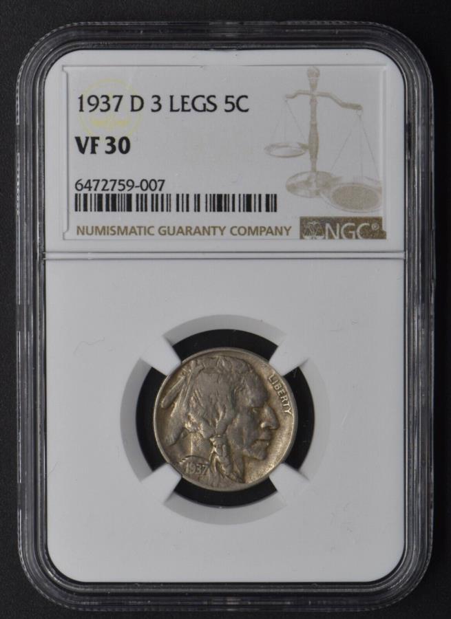 1937 -d 3쥮塼ɥХåե˥åVF30 NGCǥС5C-Ʊ - 1937-D 3 Legged Buffalo N...