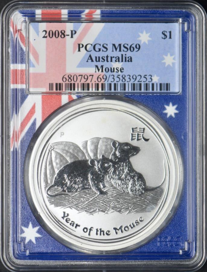  アンティークコイン モダンコイン  2008-Pオーストラリアのマウスシルバーの年$ 1 PCGS MS69 Flag Core 2008-P Australia Year of the Mouse Silver $1 PCGS MS69 Flag Core ?COINGIANTS?