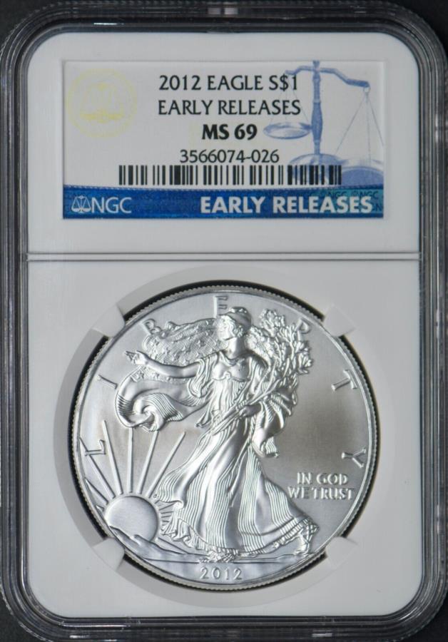 【極美品/品質保証書付】 アンティークコイン モダンコイン 送料無料 2012 American Silver Eagle -NGC MS69アーリーリリース-Blue Label - Coingiants 2012 American Silver Eagle - NGC MS69 Early Releases - Blue Label - COINGIANTS