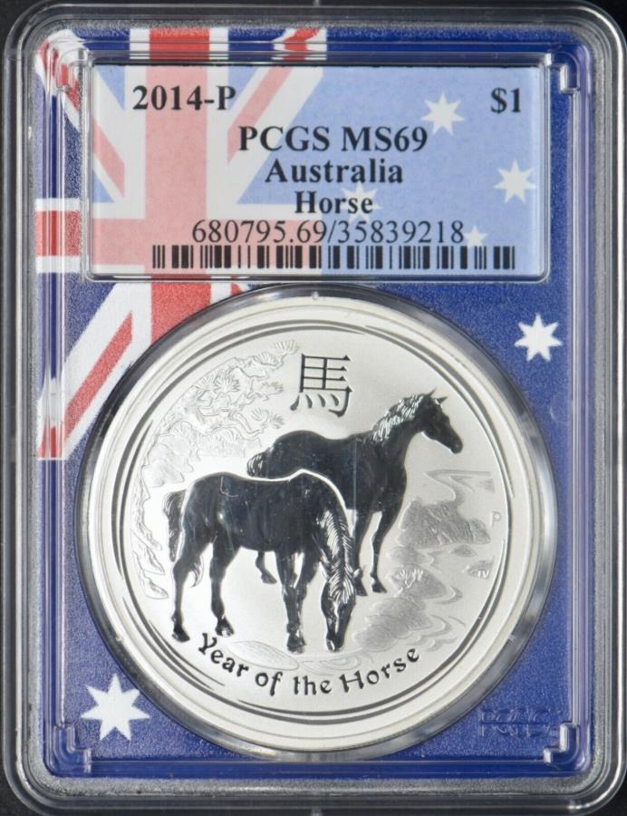  アンティークコイン モダンコイン  2014-P Australia Year of the Horse Silver $ 1 PCGS MS69 Flag Core 2014-P Australia Year of the Horse Silver $1 PCGS MS69 Flag Core ?COINGIANTS?