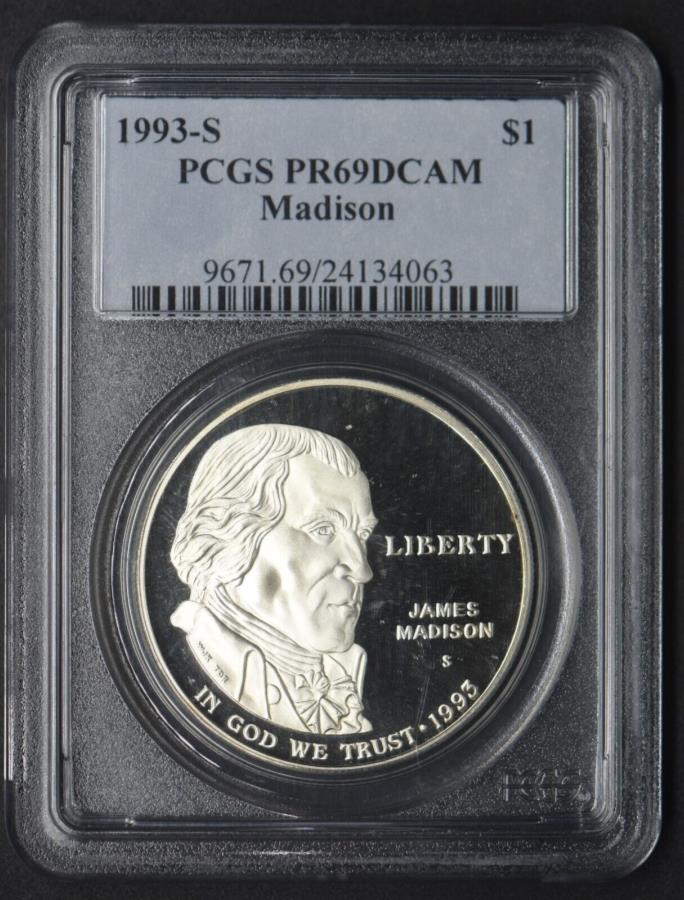 yɔi/iۏ؏tz AeB[NRC _RC [] 1993-SVo[$ 1WF[Y}fB\LOPCGS PR69 DCAM?Coingiants? 1993-S Silver $1 James Madison Commemorative PCGS PR69 DCAM ?COINGIANTS?