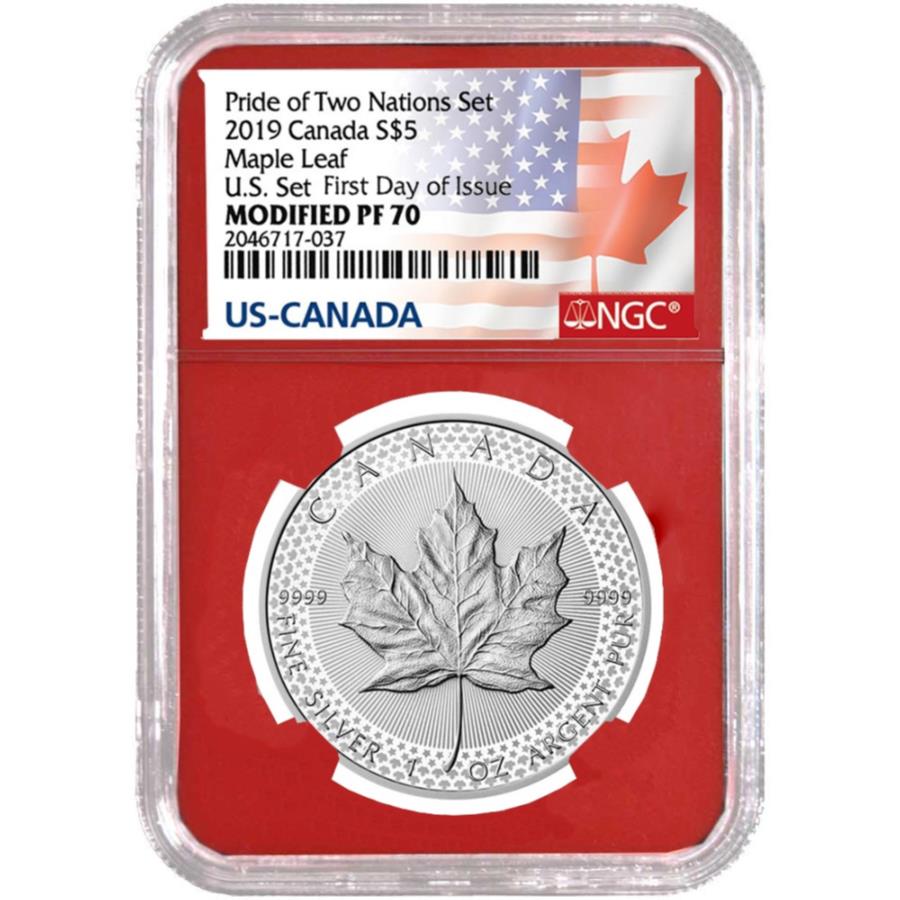 【極美品/品質保証書付】 アンティークコイン モダンコイン [送料無料] 2019年修正証明$ 5シルバーカナダメープルリーフNGC PF70 2つの国のプライド 2019 Modified Proof $5 Silver Canadian Maple Leaf NGC PF70 Pride of Two Nations