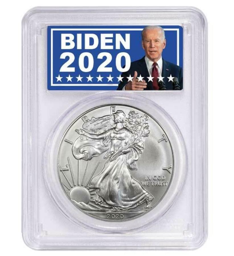 yɔi/iۏ؏tz AeB[NRC _RC [] 2020 $ 1AJVo[C[OPCGSMS70oCf2020x 2020 $1 American Silver Eagle PCGS MS70 Biden 2020 Label