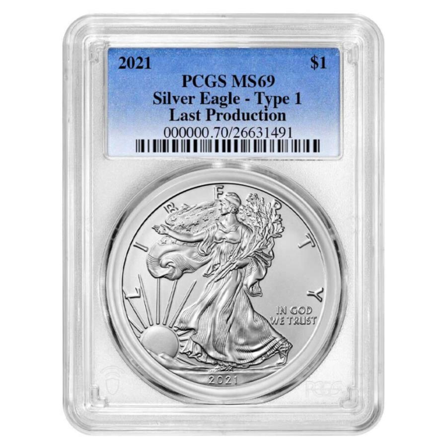 2021 $ 1タイプ1アメリカンシルバーイーグルPCGS MS69ラストプロダクションブルーラベル 2021 $1 Type 1 American Silver Eagle PCGS MS69 Last Production Blue Label