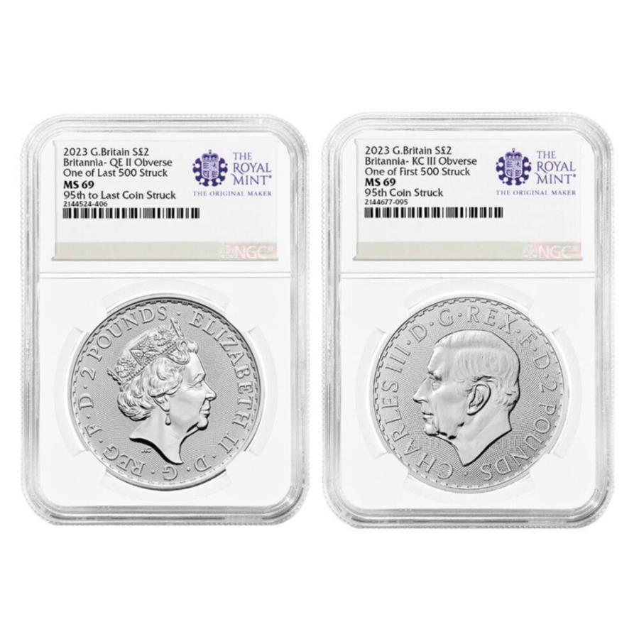 【極美品/品質保証書付】 アンティークコイン モダンコイン [送料無料] 2023 UK SILVER BRITANNIA SET NGC MS69 First＆Last 500 Struk＃95 Royal Mint Lab 2023 UK Silver Britannia Set NGC MS69 First & Last 500 Struck #95 Royal Mint Lab