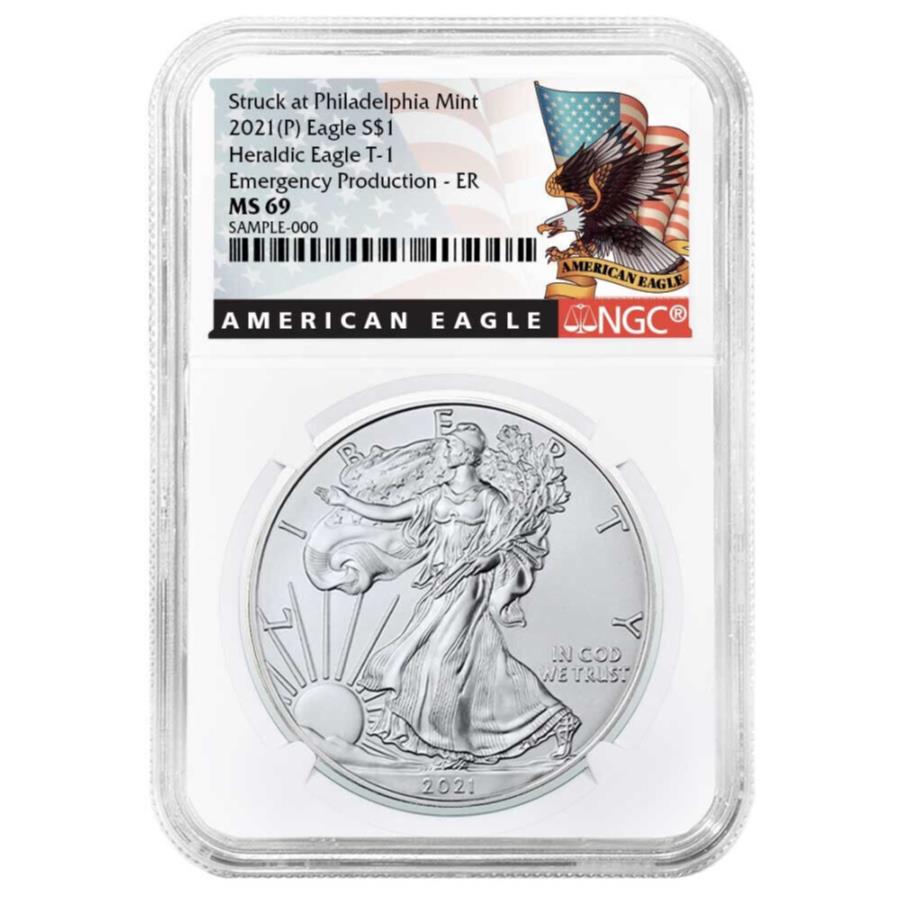 yɔi/iۏ؏tz AeB[NRC _RC [] 2021ipj$ 1AJVo[C[ONGC MS69ً}YERubNx 2021 (P) $1 American Silver Eagle NGC MS69 Emergency Production ER Black Label