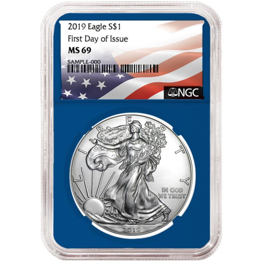  アンティークコイン モダンコイン  2019 $ 1アメリカンシルバーイーグルNGC MS69 FDIフラグラベルブルーコア 2019 $1 American Silver Eagle NGC MS69 FDI Flag Label Blue Core