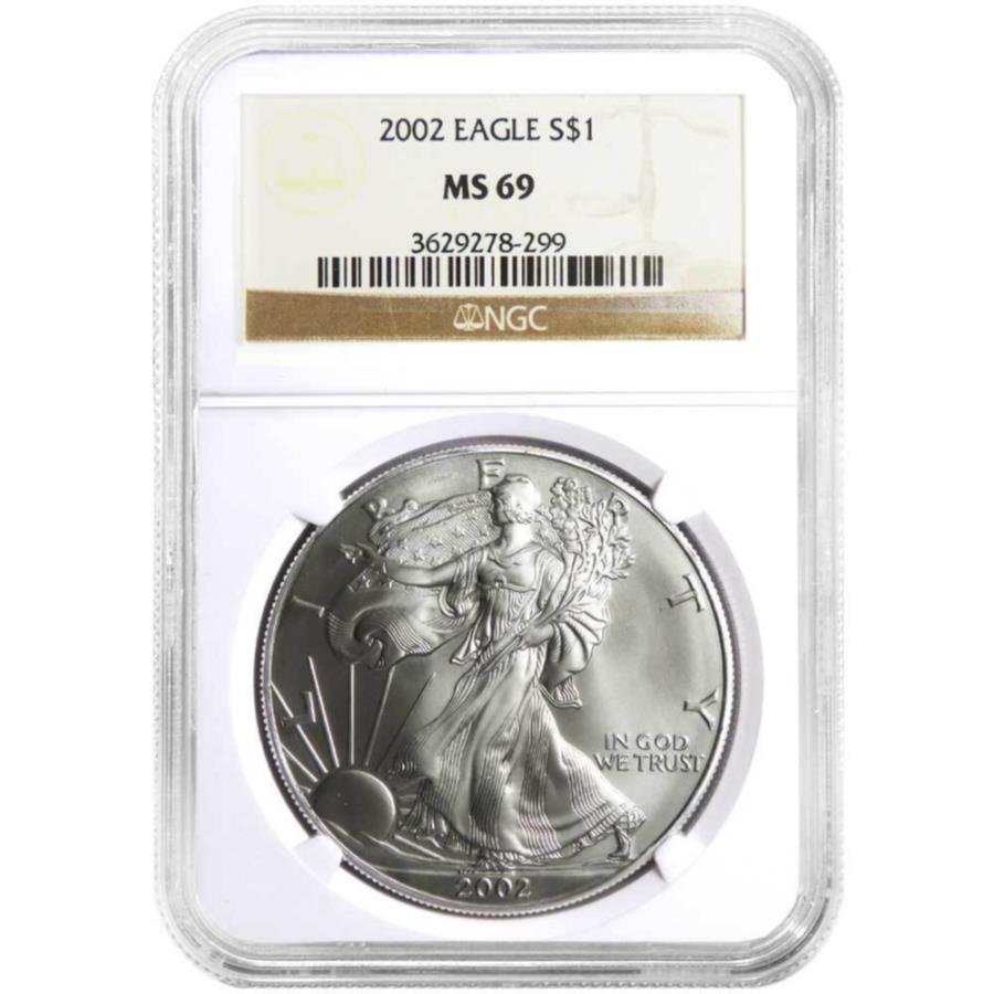 yɔi/iۏ؏tz AeB[NRC _RC [] 2002 $ 1AJVo[C[ONGC MS69uEx 2002 $1 American Silver Eagle NGC MS69 Brown Label