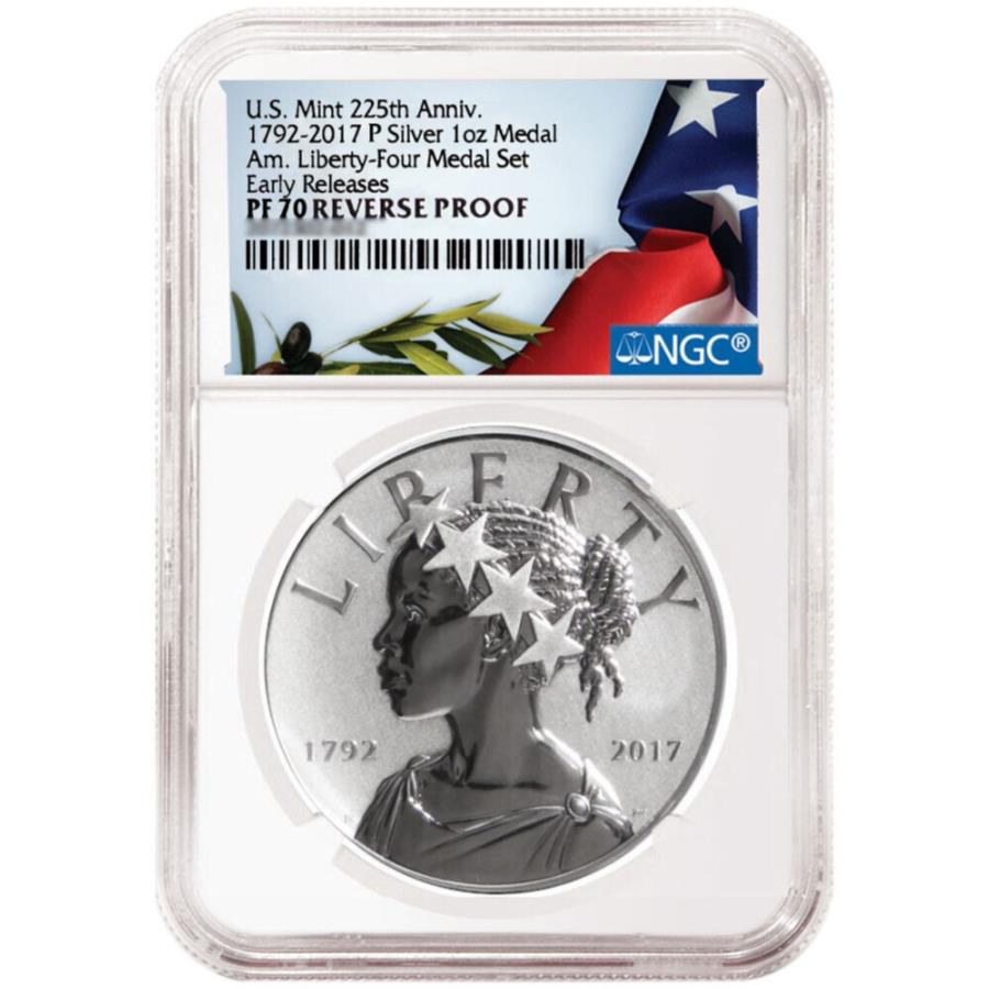 yɔi/iۏ؏tz AeB[NRC _RC [] 2017-Ptv[t225th AnnBAJoeBVo[_1IXNGC PF70tO 2017-P Reverse Proof 225th Ann. American Liberty Silver Medal 1oz NGC PF70 Flag