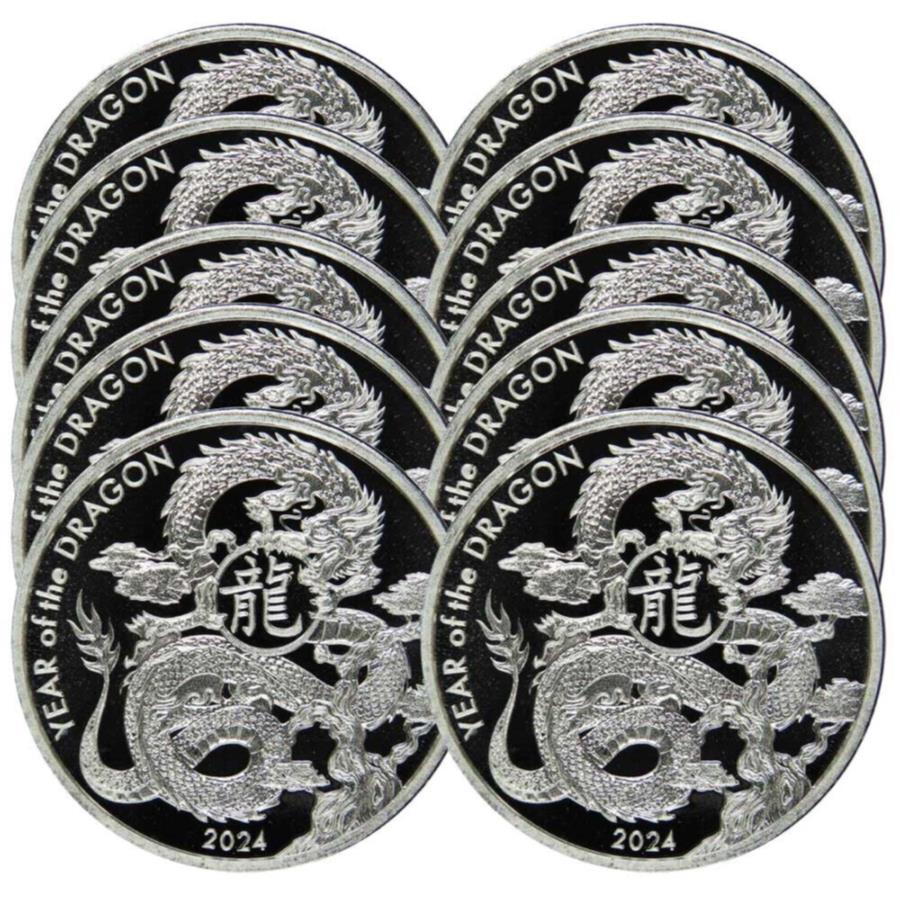 yɔi/iۏ؏tz AeB[NRC _RC [] 10-2024ATq1IXVo[hSEh.999 Lot of 10 - 2024 Asahi 1 oz Silver Dragon Round .999 Fine