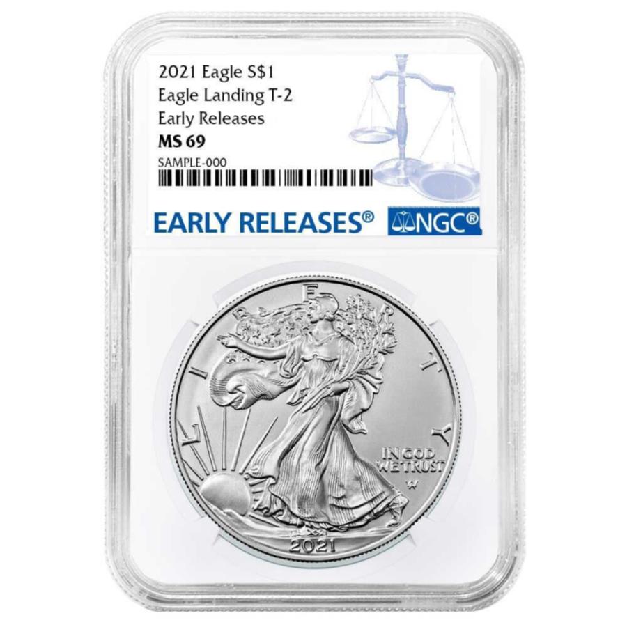 yɔi/iۏ؏tz AeB[NRC _RC [] 2021 $ 1^Cv2AJVo[C[ONGC MS69 ERu[x 2021 $1 Type 2 American Silver Eagle NGC MS69 ER Blue Label