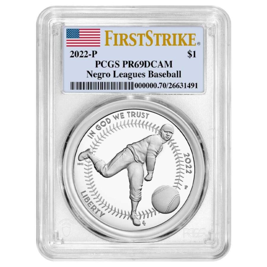 yɔi/iۏ؏tz AeB[NRC _RC [] 2022-Pؖ$ 1l[O싅Vo[_[PCGS PR69DCAM FStOx 2022-P Proof $1 Negro Leagues Baseball Silver Dollar PCGS PR69DCAM FS Flag Label