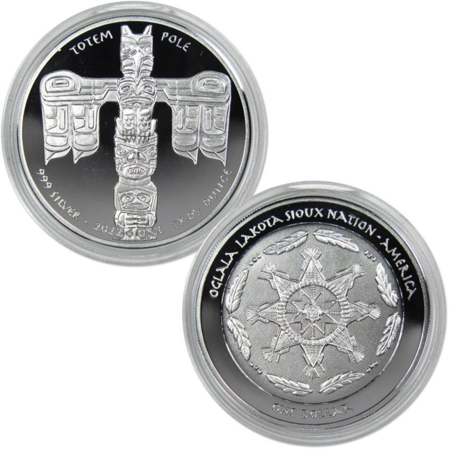 yɔi/iۏ؏tz AeB[NRC _RC [] 2022X[ƃg[e|[1IXVo[RC-2,500~e[W 2022 Sioux Nation Totem Pole 1 oz Silver Coin - 2,500 Mintage