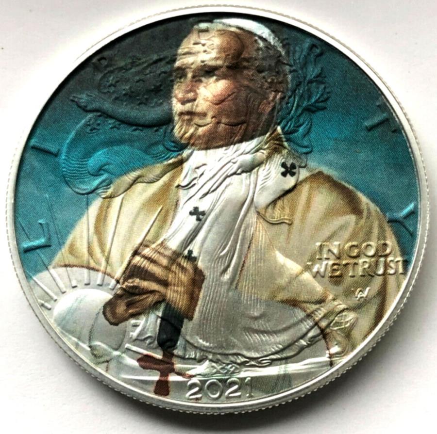 yɔi/iۏ؏tz AeB[NRC _RC [] cnlE|[2AJVo[C[O1IX.999Vo[_[NX`RC Pope John Paul II American Silver Eagle 1oz .999 Silver Dollar Christian Coin