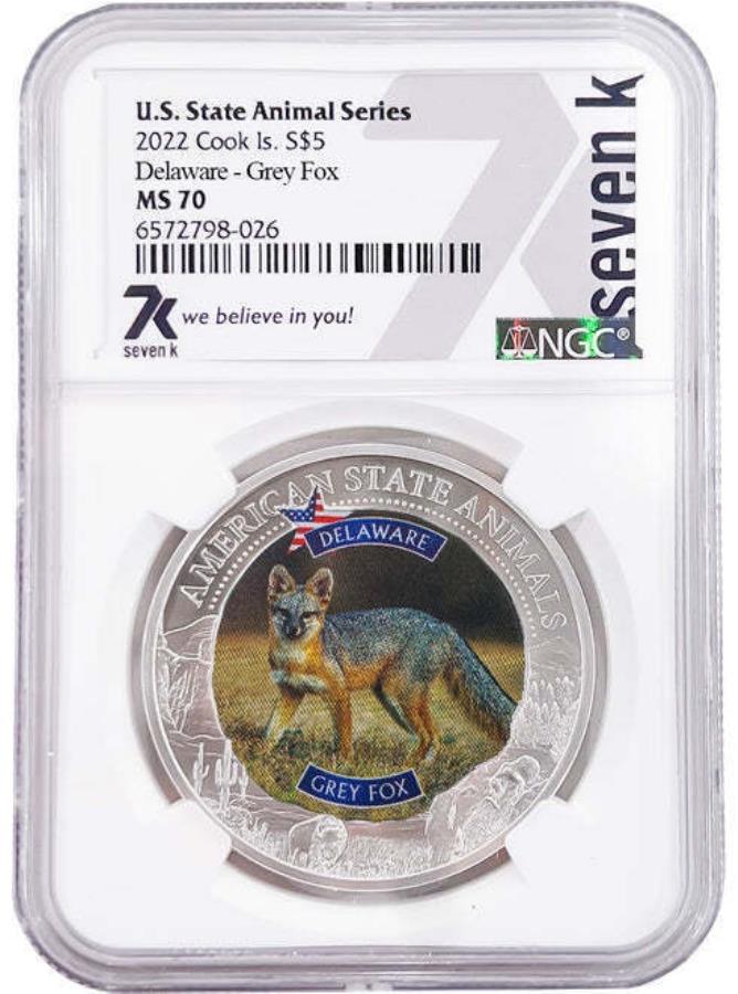 ڶ/ʼݾڽա ƥ 󥳥 [̵] 2022åɥǥ饦쥤եåNGC MS70ꥫ󥹥ơȥ˥ޥ1󥹥С 2022 COOK ISLANDS DELAWARE GREY FOX NGC MS70 AMERICAN STATE ANIMALS 1 OZ SILVER