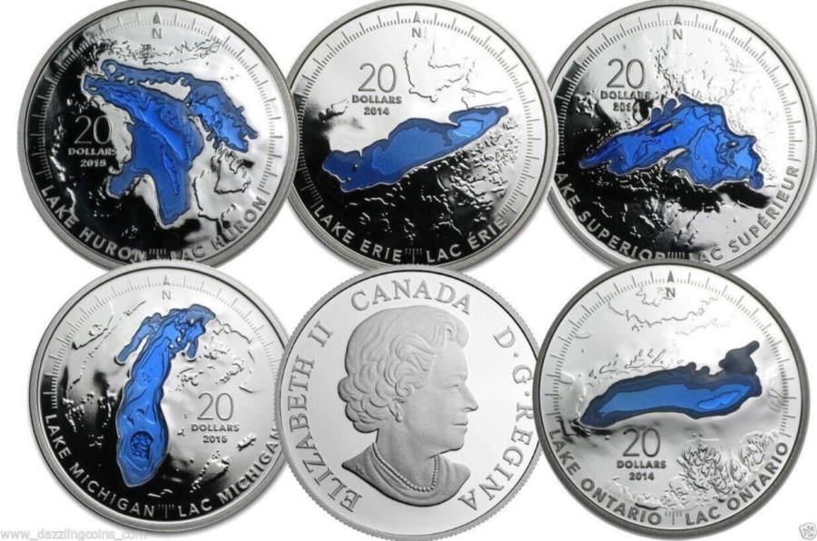 yɔi/iۏ؏tz AeB[NRC _RC [] 2015 Canada Great Lakes 5 x $ 20 Pure Silver Coins w Blue Enamel?S[WXȃZbgI 2015 Canada Great Lakes 5 x $20 pure silver coins w blue enamel ~ gorgeous set!