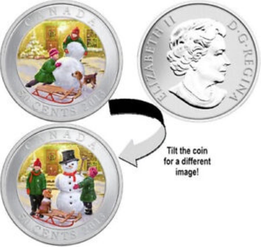 yɔi/iۏ؏tz AeB[NRC _RC [] 2013Ji_50Zgzf[Ⴞ܃`L[ + 3D摜 2013 CANADA 50 cent Holiday Snowman Lenticular + 3D image effect