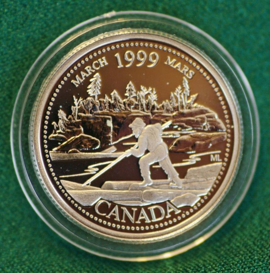  アンティークコイン モダンコイン  1999年カナダミレニアムスターリングシルバークォーター3月のプルーフフィニッシュ 1999 CANADA Millennium Sterling Silver Quarter for March in proof finish