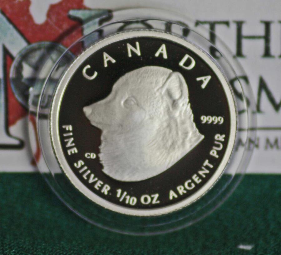 yɔi/iۏ؏tz AeB[NRC _RC [] 2004NJi_$ 2kɃLcl1/10IXB 99.99Vo[v[tdグ - RĈ 2004 CANADA $2 Arctic fox 1/10 oz. 99.99% silver proof finish - coin only