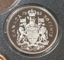 1981カナダクラシックコートオブアームズデザインプルーフ仕上げセットから50セント-Nickel 1981 Canada Classic Coat of ar...