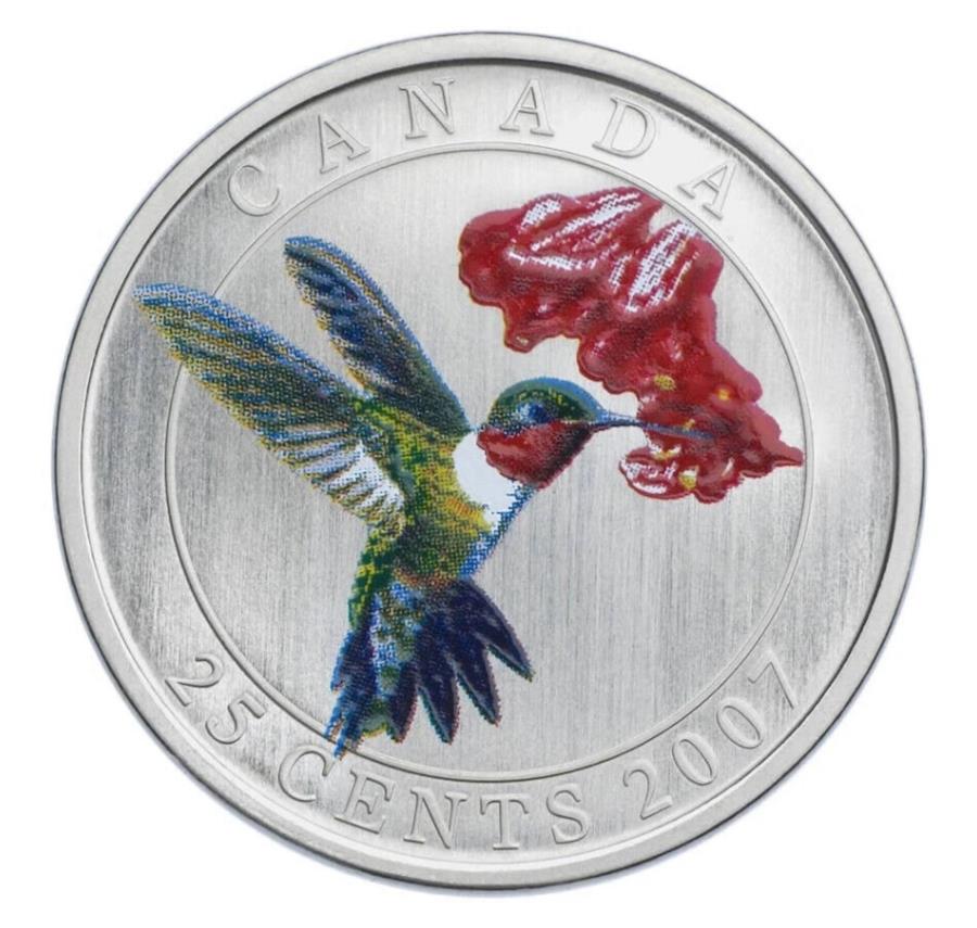 【極美品/品質保証書付】 アンティークコイン モダンコイン [送料無料] 2007年カナダルビーの喉のハミングバード25セントカラーコイン - 完全 2007 CANADA Ruby Throated Hummingbird 25 cent Coloured Coin -- complete