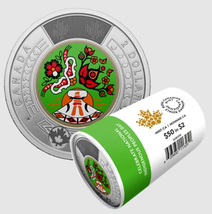 ڶ/ʼݾڽա ƥ 󥳥 [̵] 2023ǯʥȥˡ̱轻̱뤫2Υ$ 2 2023 Canada Toonie National Indigenous Peoples Day $2 coloured coin from roll