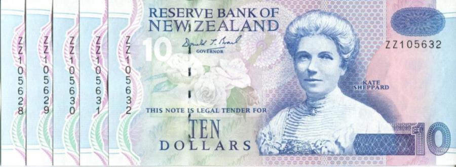 【極美品/品質保証書付】 アンティークコイン モダンコイン [送料無料] ニュージーランド - $ 10-5連続したスターノート-Brash -ZZ105628 -ZZ105632 New Zealand - $10 - 5 Consecutive Star Notes - Brash - ZZ105628 - ZZ105632