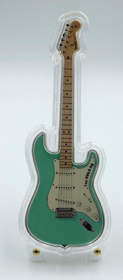 yɔi/iۏ؏tz AeB[NRC _RC [] \2022-tF_[X^gLX^[T[tO[M^[1IXVo[RC Solomon Islands 2022 - Fender Statocaster Surf Green Guitar 1 oz Silver Coin