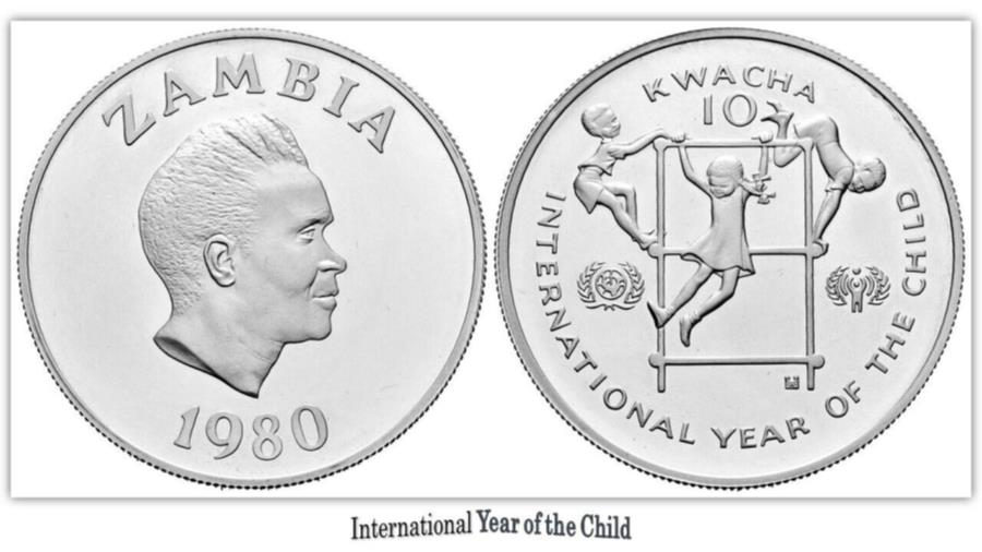 ڶ/ʼݾڽա ƥ 󥳥 [̵] ӥ10ݻҶǯ1980С Zambia 10 kwacha International Year of the Child 1980 Silver Coin