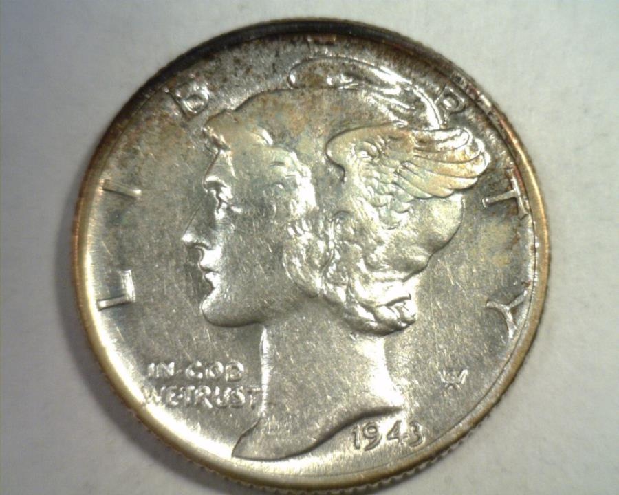 yɔi/iۏ؏tz AeB[NRC _RC [] 1943N̐_ĆAzĂȂAUF /q߂đfGȃIWi99CDɂ 1943 MERCURY DIME ABOUT UNCIRCULATED AU COLOR / TONING NICE ORIGINAL 99c SHIP