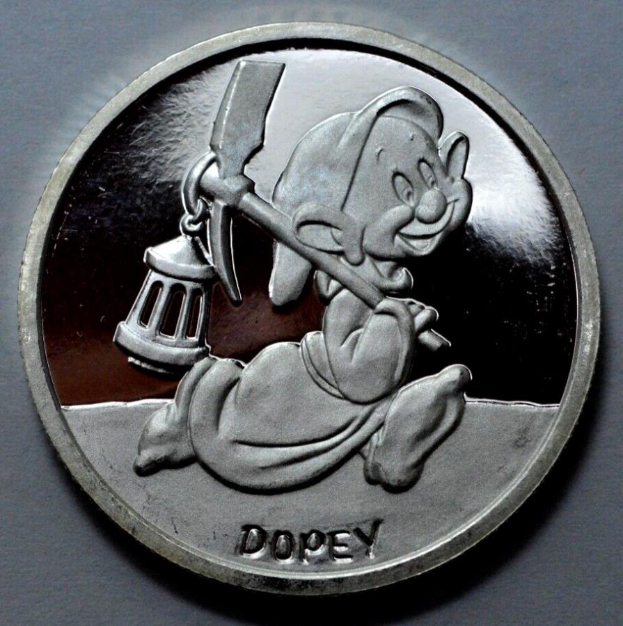 Disney's SNOW WHITE DOPEY 50th Ann. Limited 1 Oz 999 Silver ROUND Rarities Mintディズニーの白雪姫ドーピー50th Ann。限られた1オンス999シルバーラウンド...