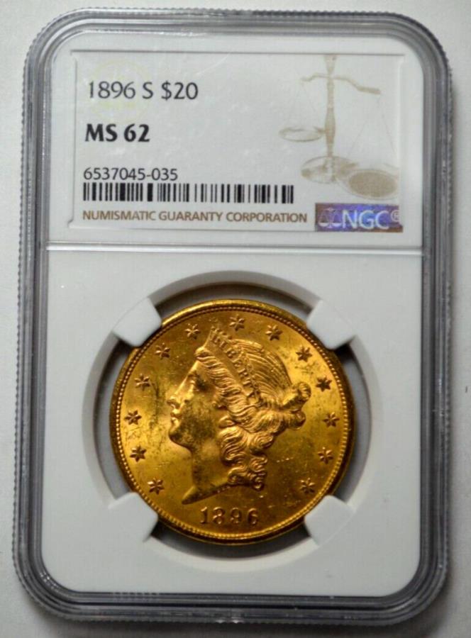 ڶ/ʼݾڽա ƥ 󥳥 [̵] 1896-S $ 20 NGC MS62 Liberty Gold Double Eagle Graded Coin BullionդϤޤǤ 1896-S $20 NGC MS62 LIBERTY GOLD DOUBLE EAGLE GRADED COIN BULLION! Key Date Rare