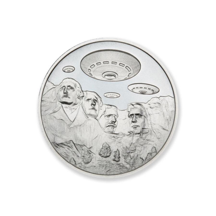 yɔi/iۏ؏tz AeB[NRC _RC [] 2023-}EgbVA1IXUFOS .999t@CVo[EhGCA - ݌!! 2023 - UFOs Over Mount Rushmore 1 oz .999 Fine Silver round Alien - IN STOCK!!