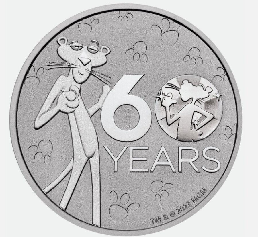 2024 Tuvalu Pink Panther 60th Anniversary Bu 1 Oz Silver Coin in Capsu...