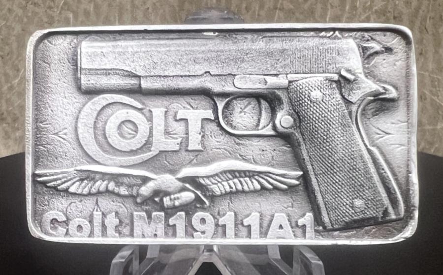 ڶ/ʼݾڽա ƥ 󥳥 [̵] ॷСM1911A1ԥȥ3+/-OZ .999åˤ륷СС... Custom Silver Poured Colt M1911A1 Pistol 3 (+/-) oz .999 Silver Bar by Locke...