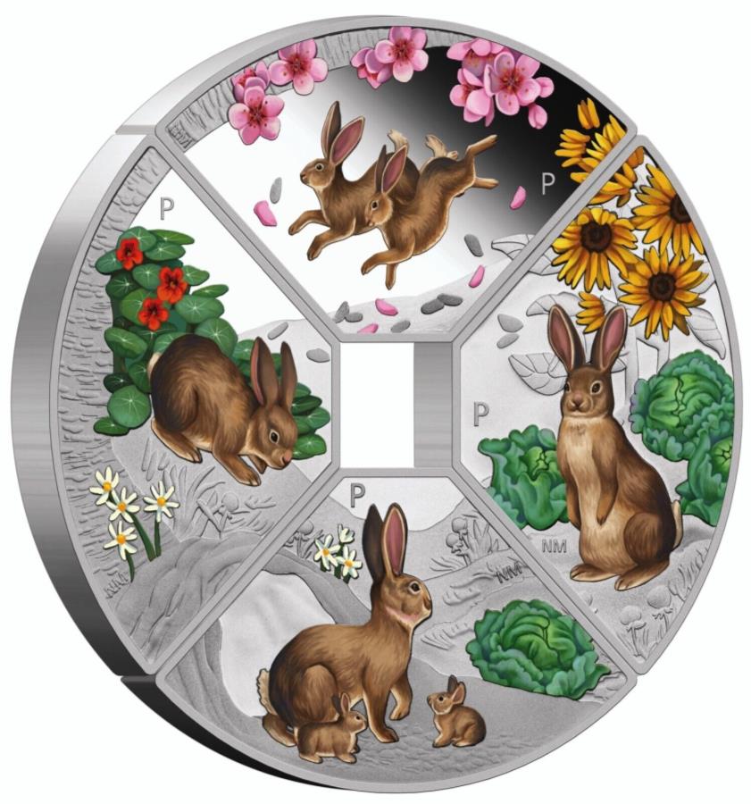 【極美品/品質保証書付】 アンティークコイン モダンコイン [送料無料] 2023年のウサギ象限1オンスシルバープルーフ4コインセットTuvalu 2023 Year of the Rabbit Quadrant 1oz Silver Proof Four-Coin Set Tuvalu