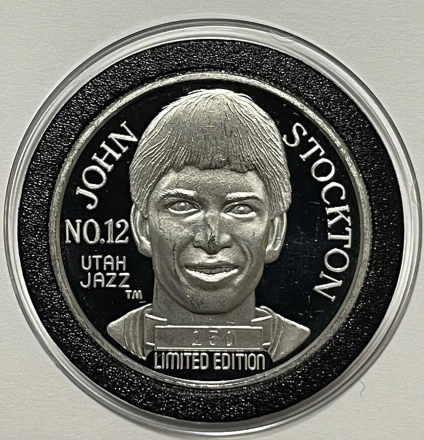 yɔi/iۏ؏tz AeB[NRC _RC [] WXgbNgNBAVA150^WYRC1gCIY.999t@CVo[Eh John Stockton NBA Serial # 150 Utah Jazz Coin 1 Troy Oz .999 Fine Silver Round