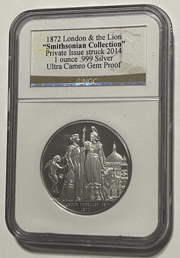 yɔi/iۏ؏tz AeB[NRC _RC [] 1872hCIX~\jARNVRC1gCIY.999t@CVo[Eh 1872 London & Lion Smithsonian Collection Coin 1 Troy Oz .999 Fine Silver Round