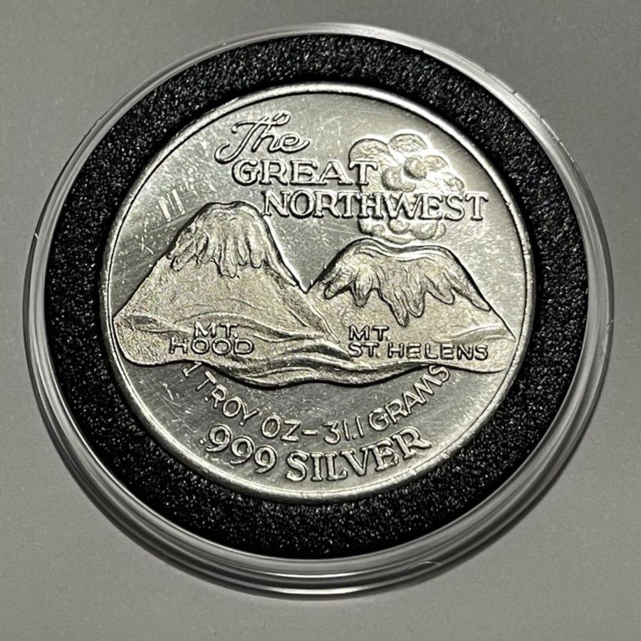 【極美品/品質保証書付】 アンティークコイン モダンコイン [送料無料] グレートノースウエスト山フッドセントヘレンズコイン1トロイオズ.999ファインシルバーラウンドメダル Great Northwest Mt. Hood St Helens Coin 1 Troy Oz .999 Fine Silver Round Medal
