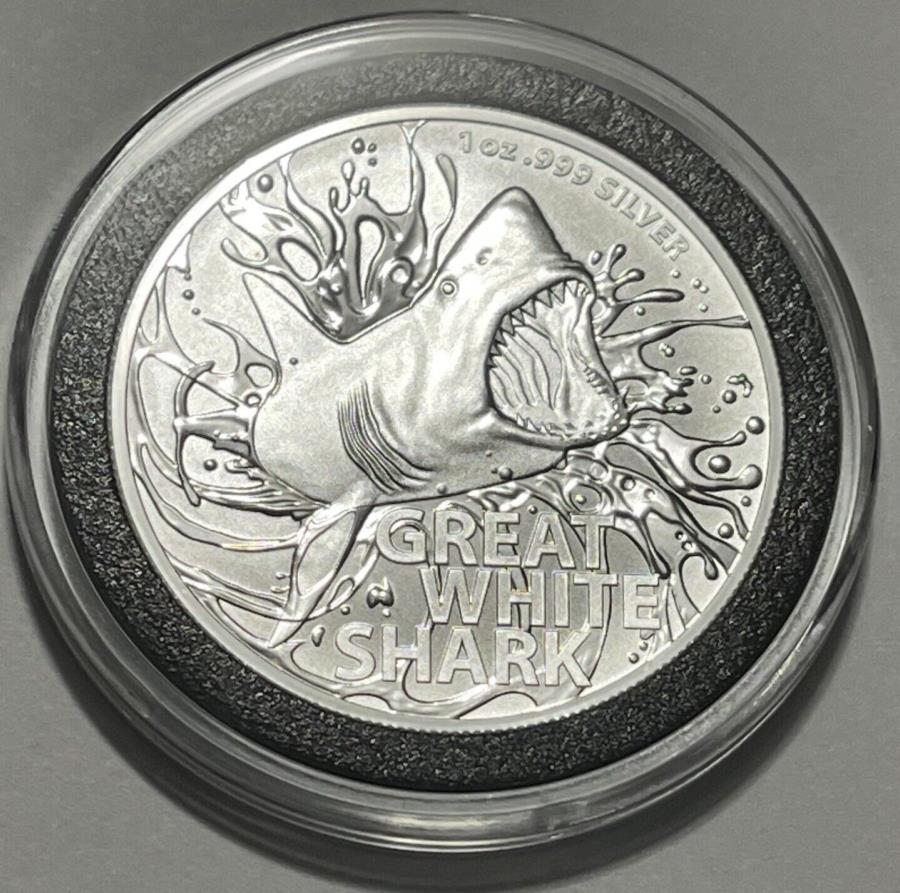 yɔi/iۏ؏tz AeB[NRC _RC [] 2021O[gzCgV[NI[XgARC1gCIY.999t@CVo[EhAG_ 2021 Great White Shark Australian Coin 1 Troy Oz .999 Fine Silver Round Ag Medal