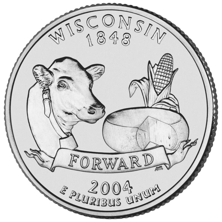 yɔi/iۏ؏tz AeB[NRC _RC [] 2004 PEBXRVBlB US~g[z܂B 2004 P Wisconsin State Quarter. Uncirculated From US Mint roll.