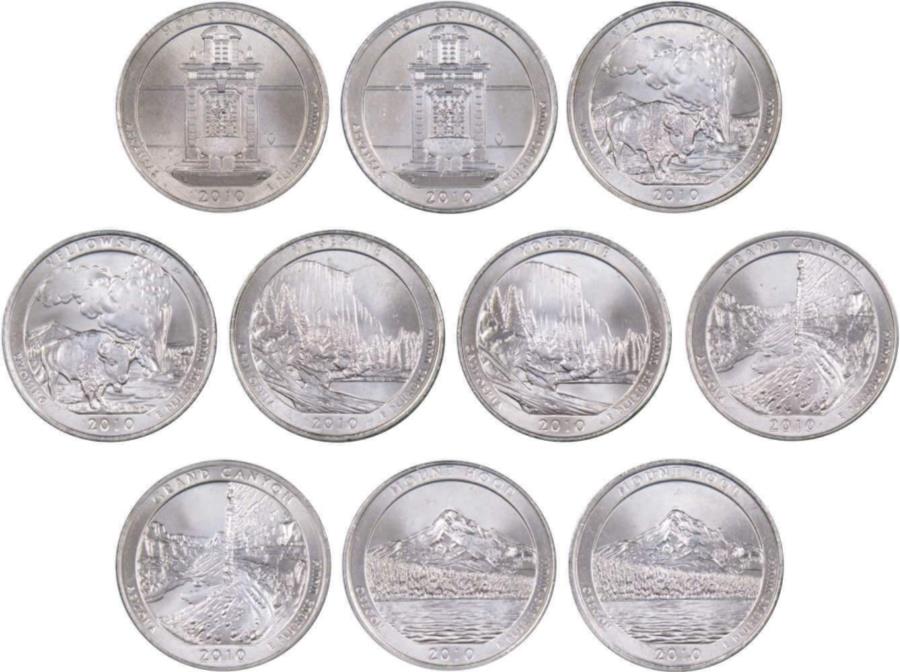 yɔi/iۏ؏tz AeB[NRC _RC [] 2010 PDl10RCZbgz~g25c 2010 P&D National Park Quarter 10 Coin Set Uncirculated Mint State 25c