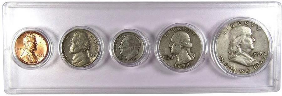 【極美品/品質保証書付】 アンティークコイン モダンコイン 送料無料 1958年セットAGの5つのコインは 良いまたはより良い状態の収集可能なギフトセットについて 1958 Year Set 5 Coins in AG About Good or Better Condition Collectible Gift Set