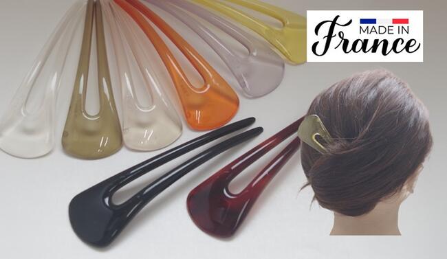 【B品/訳あり】フランス製 コーム ピン 2本足 髪どめ 棒さし 夜会巻き 黒 べっ甲 透明カラー シンプル 和装 着物 お団子 かんざし ヘアアクセサリー ハ...