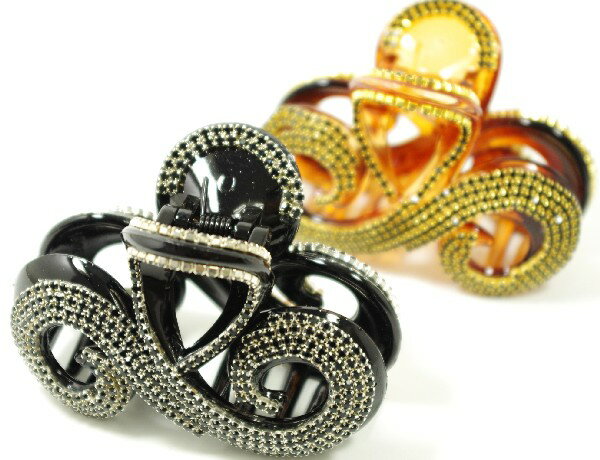 バンスクリップ ブラックラインストーン ツインロール 〔ヘアクリップ 髪どめ 量の多い髪留め おしゃれ パンス キラキラ 華やか ゴージャス 大人女性 レディー...