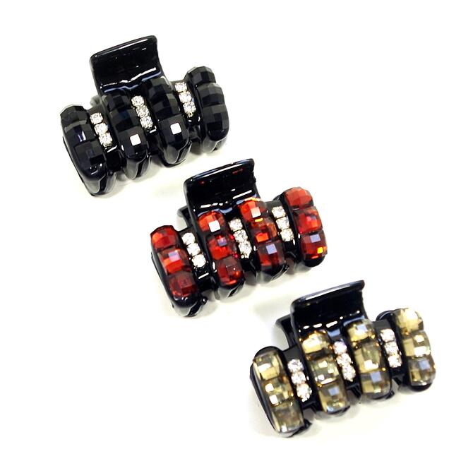 樂天商城 - 【限定品】バンスクリップ 小さめ 黒xスクエアカットストーン4レッグズxクリアラインストーン 〔ヘアクリップ キラキラ 髪どめ 髪留め パンス 強いバネ しっかりとまる 多めの量のハーフアップ まとめ髪 ヘアアクセサリー〕